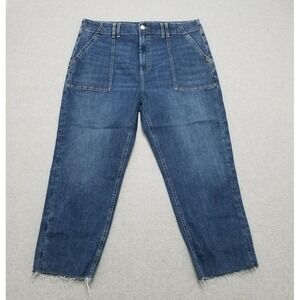 M&S Jeans Womens 14 Blue Denim High Rise Straight Cropped‎